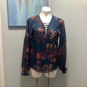 Walter Baker Castro Lace Up Sheer Metallic Blouse